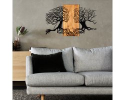 Woonaccessoires - Decoratief Houten Wandaccessoire - Zwart Walnoot Metaal - Afmetingen 92x58x0.12cm