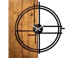 Woonaccessoires - Decoratieve Houten Wandklok - Lichte Walnoot Zwart Hout - Afmetingen 56x3x58cm
