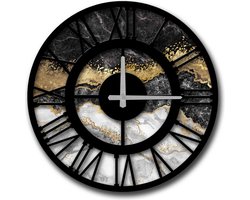 Woonaccessoires - Wandklok Zwart/Goud/Grijs - Decoratieve MDF Klok - Ideaal voor Elke Interieurstijl - 50x50x0.5 cm