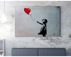 Woondecoratie - "Balloon Girl" van Banksy Katoen Polyester Canvas Schilderij - 50x70x3 cm Ingelijst Kunstwerk - Veelkleurig Decoratief Stuk voor Thuis