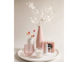 Woondecoratie set met dienblad - Roze & Wit - Vaas met bladtak kunst, kaarsen & sfeerlichten - Cadeau vrouw