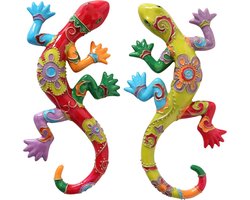 Woondecoratie - tuindecoratie - wanddecoratie - polystone -1 kleurrijke hagedis -willekeurige kleur - magenta - groen - 24 cm lang