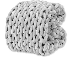 Woondeken grof gebreid grijs - 180x100 - chunky plaid - deken - katoen en polyester - grijs - dikke wol