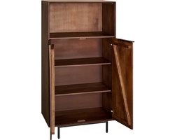Woonexpres Vai Wandkast - Mangohout - Bruin - 80x160x45 cm (BxHxD) - Walnootkleur - Zwart Metalen poten - Voorgemonteerd