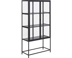 Woonexpress Vitrinekast Assel - MDF/Glas - Zwart/Transparant - 77x150x35 cm (BxHxD)