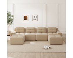 Woonkamer 4-zits bank - modulaire U-vormige chaise longue bank - corduroy wolkenbank - geen montage nodig - antislip ontwerp - beige