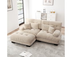 Woonkamer Bank Zithoek Fluwelen 2-Zits - Met Voetenbank En Kussens Lichtbruin Comfy