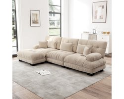 Woonkamer Bank Zithoek Modulair Fluwelen - L-vormig Bank met Voetenbank Lichtbruin