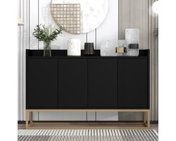Woonkamer Buffet, Opbergkast met Deuren en Verstelbare Legplank, Moderne Keukenkast Dressoir voor Eetkamer Woonkamer Entree, 120 x 30 x 80 cm, Zwart