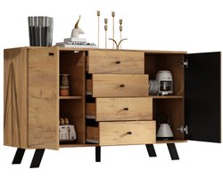 Woonkamer Dressoir 120x38x75cm Houten Kleur Kast Met Hol Ontwerp 4 Lades 2 Kasten 5 Massief Houten Poten Veelzijdig Gebruik