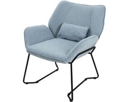 Woonkamer fauteuil Loungestoel blauw met rugkussen tot 120 kilogram Polyester hoes in linnenlook ML design