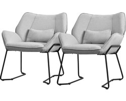 Woonkamer fauteuil loungestoel set van 2 lichtgrijs met rugkussens tot 120 kilogram Polyester hoes in linnenlook ML design