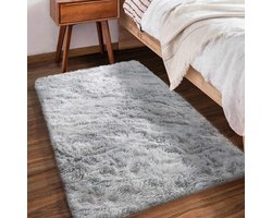 Woonkamer Gebied Tapijten Pluizige Shaggy Tapijten Zachte Moderne Luxe Bont Tapijt Voor Kinderkamer Kinderkamer Indoor Pluche Harig Tapijt Comfortabel Home Decor Vloermat (60 x 110 cm, Grijs Wit)