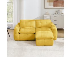 Woonkamer Hoekbank, L-Bank, 2-Zits bank, 2-Zits L-Vormige Frameloze Modulaire Bank Met Ruitvormig Doorgestikt Patroon, Chenille Bekleding, Antislip Onderkant, Montagevrij, Inclusief 1 Poef, Geschikt Voor Woonkamers En Appartementen-Geel