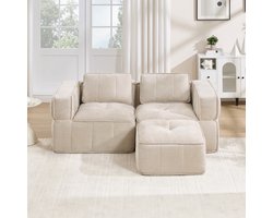 Woonkamer Hoekbank, L-Bank, 2-Zits bank, L-Vormige Modulaire Tweezitsbank Zonder Frame Met Voetenbank, 32D Schuim Met Hoge Dichtheid, Diepe Zitting, Huidvriendelijke Stof, Antislip, Voor Woonkamers En Appartementen-Beige