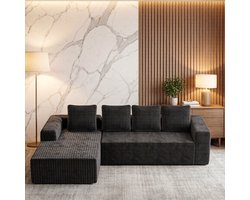 Woonkamer Hoekbank, L-Bank, 3-Zits bank, Cloud Hoekbank Met L‑Vormige Chaise Longue, Modulaire Bank Met Diepe Zitting, Gestoffeerde Bank Met Chaise Longue Aan De Rechterkant Voor Woonkamer En Slaapkamer -Grijs