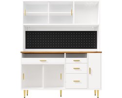 Woonkamer hoge kasten (145x39x171cm), keukenkast, eetkamerkast, kasten met LED-verlichting, hoge kast met plankwanden, wit
