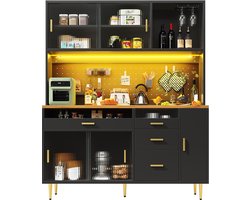Woonkamer hoge kasten (145x39x171cm), keukenkast, eetkamerkast, kasten met LED-verlichting, hoge kast met plankwanden, zwart