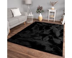 Woonkamer hoogpolig tapijt imitatiebont moderne effen kleuren pluizig zacht 80 x 150 cm Rechthoek 80 x 150 cm Rechthoek zwart
