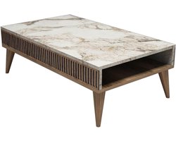 Woonkamer Meubels - Koffietafel in Walnoot & Wit Melamine Coating - Stijlvol Deeltjesbord Design - Ruime Afmetingen 105x60x34.6cm