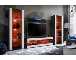 Woonkamer Meubelset - TV Meubel Set - Woonkamer Inrichting - Modulair Ontwerp Inclusief LED - Breedte 290cm - Wit Zwart