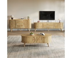 Woonkamer Set - 3-Delig - Met Schuifdeuren - Erwtvorm Design - Hout - Natuur