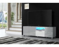 Woonkamer Set - Meubel Set - Moderne Woonkamer - Hoogglans Mat Afwerking - Tot 70 Inch TV - Grijs en Wit