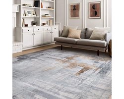 Woonkamer Tapijt - Zacht Vloerkleed - Interieur Decoratie - Anti-slip Onderkant - 200 x 250 cm - Grijs/Goud