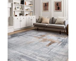 Woonkamer Tapijt - Zacht Vloerkleed - Interieur Decoratie - Anti-slip Onderkant - 200 x 250 cm - Grijs/Goud