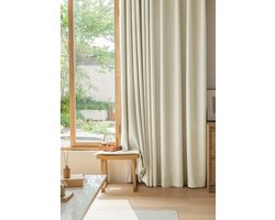 Woonkamergordijnen, effen warmte-isolerende raamgordijnen met visgraatmotief, chenille stof, beige, 135 x 220 cm
