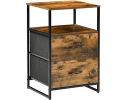 Woonkamerkast-bijzettafel-stoffen lades-MDF-stalen frame-bruin