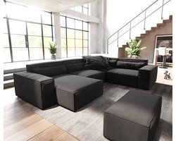 Woonkamerlandschap Sirpio 300x200 cm microvezel Zwart recamiere variabel met kurk