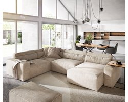 Woonkamerlandschap Sirpio 300x210 cm koord beige recamiere variabel met kurk