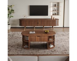 Woonkamerset - 2-delig - Salontafel en TV-Meubel met Schuifdeuren - Hout - Naturel