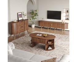 Woonkamerset - 3-delig - Salontafel, TV-Meubel en Dressoir met Schuifdeuren - Hout - Naturel