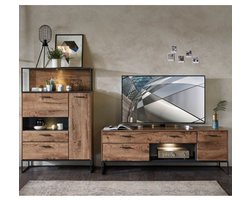 Woonkamerset Manhattan | tv-meubel, kabinetkast | Walnut Brown-design - Emob - Outlet - Bruin - MDF - Outlet - Op voorraad