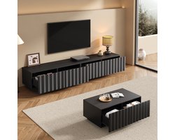 Woonkamerset - TV-Meubel en Salontafel - Golfdesign met Opbergruimte - Hout - Naturel