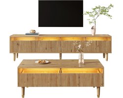 Woonkamerset - TV-meubel en salontafel - Woonkamer inrichten - Geïntegreerde ledverlichting - 178x35x45cm - Houtkleur