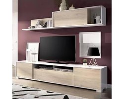 Woonkamerset - Tv-meubel Opbergkast - Woonkamer Inrichten - Multifunctioneel Ontwerp - 200 x 41 x 180 cm - Eiken en Wit