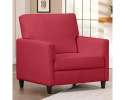 Woonkamerstoel, Relaxstoel, Ligstoel, met Armleuningen en Dikke Rug, Gevoerde Zitting, Gestoffeerde Stoel, Eenvoudige Woonkamer, Slaapkamer, Thuisbioscoop, Linnen, Rood