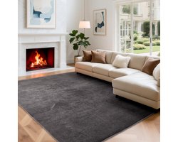 Woonkamertapijt, laagpolig tapijt, woonkamerdecoratie, wollig, zacht, wasbaar en antislip, modern, eenkleurig tapijt voor slaapkamer, kinderkamer, bedmat, 160 x 220 cm, donkergrijs