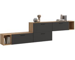 Woonkast-combinatie in artisan eik en basalt - Moderne woonwand van 276 cm breed
