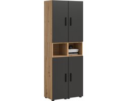 Woonkast in artisan eik en basalt - Moderne woonwand met opbergruimte - 65cm