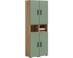 Woonkast in artisan eik en rookgroen - Moderne woonwand met opbergruimte - 65cm