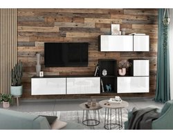 Woonwand 266x129x38 cm – Moderne 7-Delige TV Wandmeubel Set Antraciet & Wit Hoogglans met Soft-Close, Modulair Design & Opbergruimte voor Woonkamer – Furnitureland