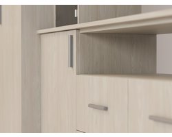 Woonwand 380 x 240 x 54 cm – Moderne Schrankwand met TV Meubel, Vitrinekasten met Rookglas en Hangkasten – Eiche Windmill Helle – Nesto Living XXL – Abkantoor