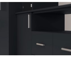 Woonwand 380 x 240 x 54 cm – Moderne Schrankwand met TV-meubel, Vitrinekasten met Rookglas & Hangkasten in Edles Dunkelblau – Nesto Luxe Collectie – Abkantoor