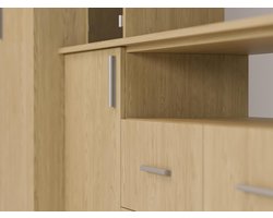 Woonwand 380 x 54 x 240 cm – Moderne Wandkast met TV Meubel, Vitrinekasten met Rookglas & Hangkasten – Eiche Baltic Dune – Nordic Living Wall – Abkantoor