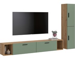 Woonwand in Artisan Eik en Rookgroen - Modulaire Woonkast - 259 cm Breed