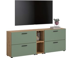 Woonwand in artisan eik en smoke green - Modulaire kast met opbergruimte - 176 cm breed